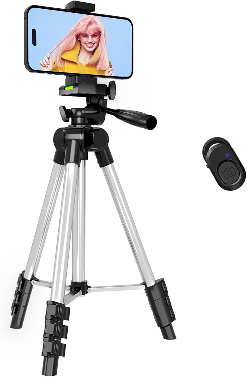 Lusweimi Phone Tripod, 44-inch iPhone Tripod with Phone Holder Mount/Wireless Remote for Ringlight/Camera/Webcam/GoPro, Tabletop Lightweight Stand for iOS/Android/Smartphone - Image 1
